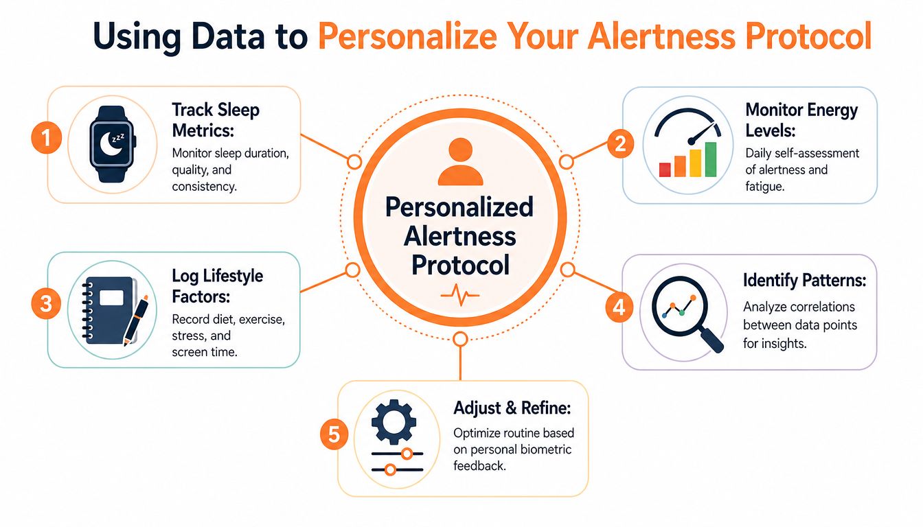 An infographic showing five steps to create a personalized alertness protocol for better health and productivity.